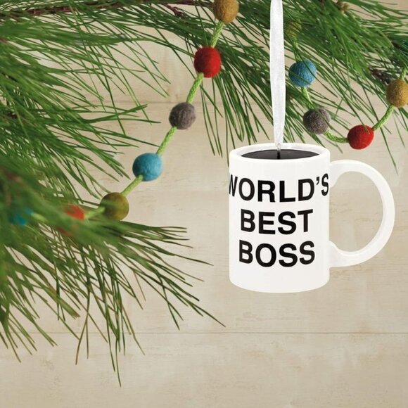 Hallmark White Dunder Mifflin World's Best Boss Coffee Mug Christmas Ornament - Picture 2 of 6